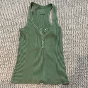 aerie Olive Ribbed Henley Racerback Tank